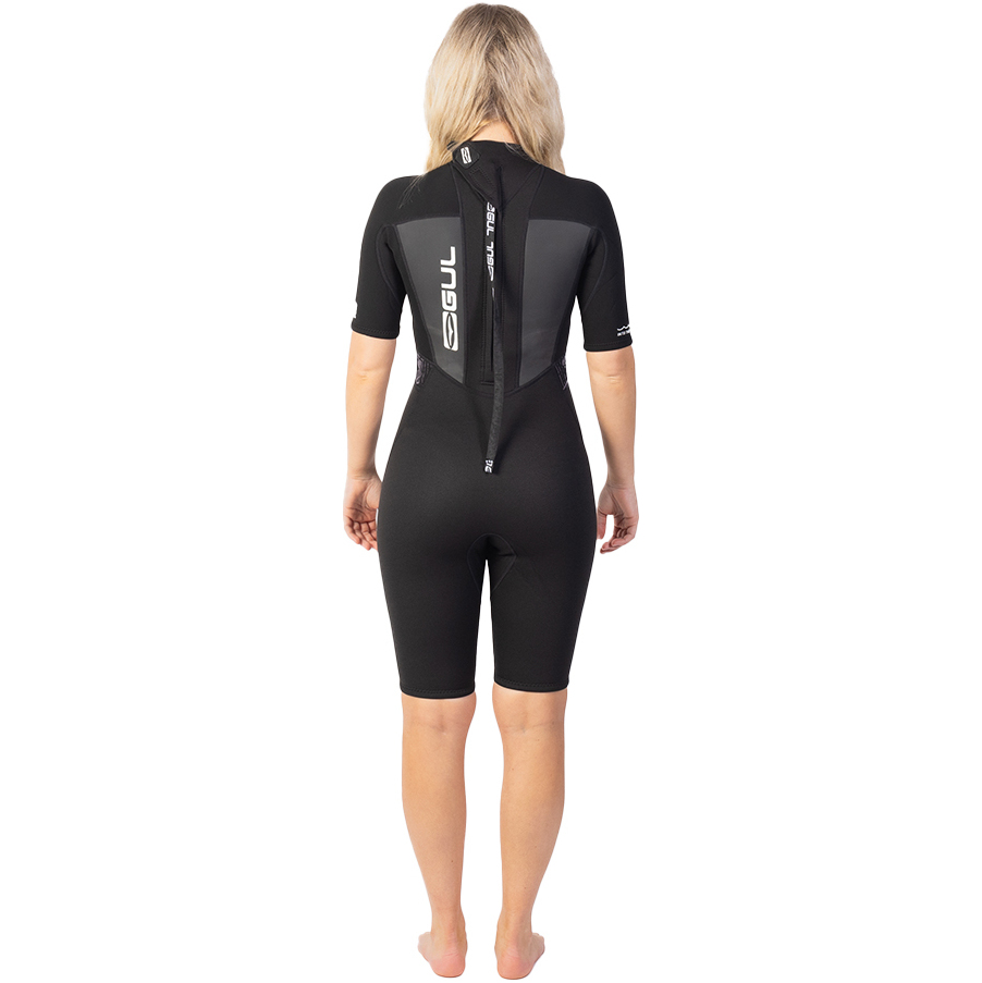2025 Gul Womens Response 3/2mm Back Zip Shorty Wetsuit RE3318-C1 - Black